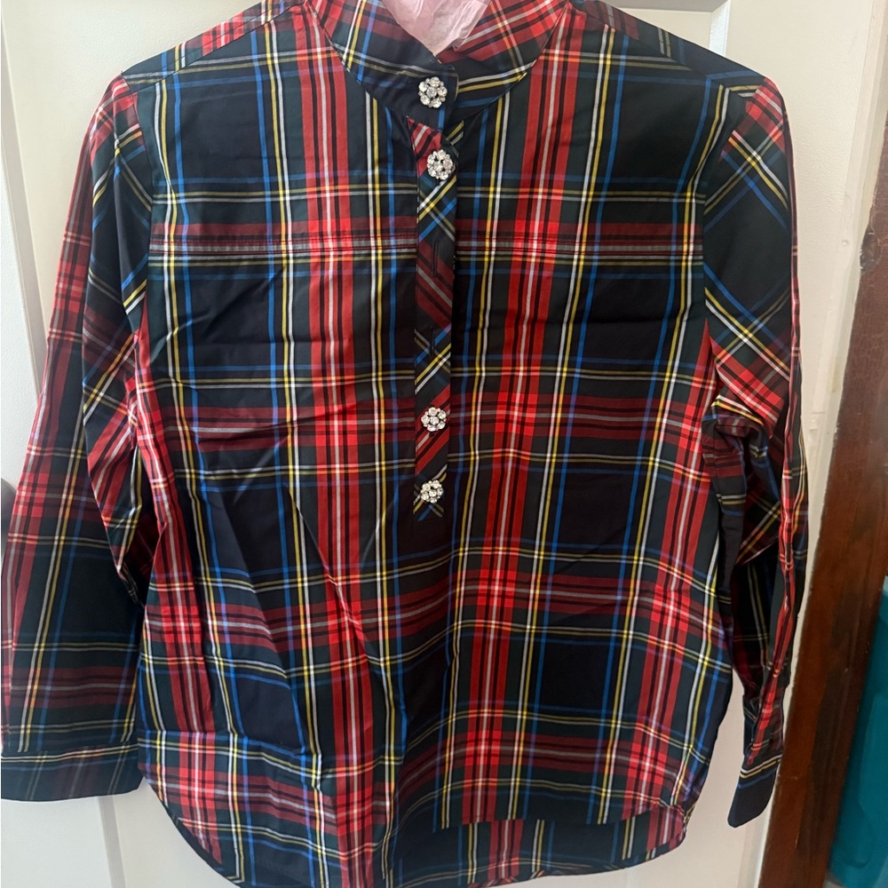 J. Crew Red and Blue 3/4 Button Down Shirt